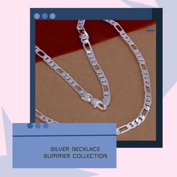 Jewelry - 6MM Flat Chain 925 Sterling Silver Plated Necklace